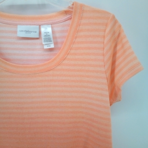 Liz Claiborne Petite Orange Gradient Stripe 100% Cotton Short Sleeve Tee M - Picture 7 of 7